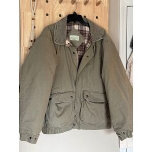 St Johns Bay Men's Khaki Utility Jacket Corduroy Collar Plaid Lined Tall LT